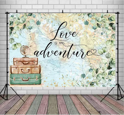 Miniatura 6 de Love is an Adventure telón de fondo para fotografía Let The Adventure Begin, fondo temático de viaje, baby shower, despedida de soltera, decoración