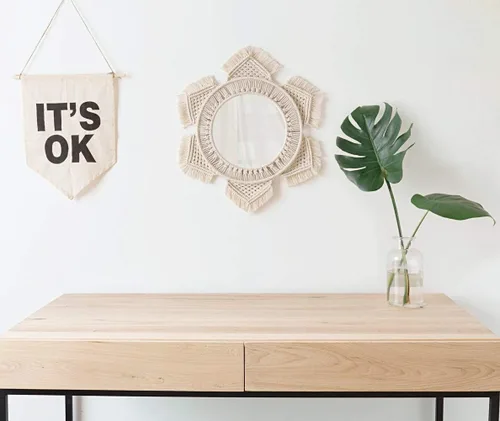 Miniatura 4 de Mkono - Espejo de pared colgante con flecos de macramé