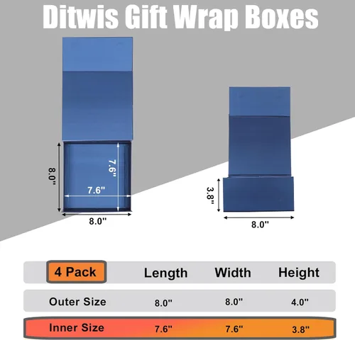 Miniatura 2 de Paquete de 4 Cajas de Regalo de 8x8x4 Pulgadas con Tapas de Cierre Magnético, Caja Magnética Azul para Boda, Propuesta de Padrinos y Damas de Honor