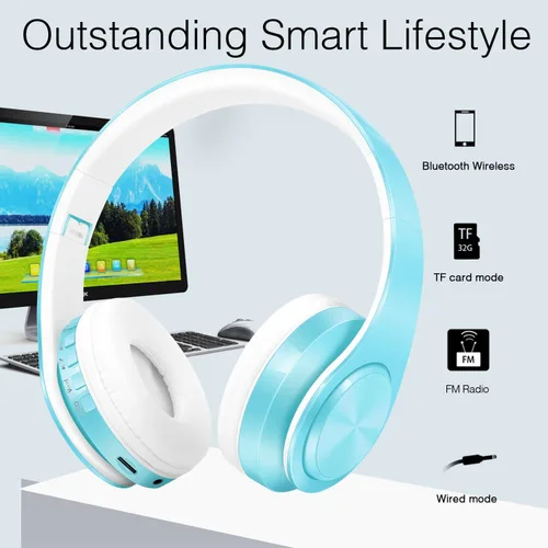 Miniatura 2 de RAT TAIL V5.0 Auriculares Bluetooth sobre la oreja, auriculares estéreo inalámbricos y con cable plegables micro SD/TF, FM para teléfono celular