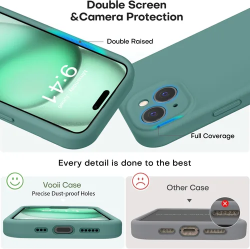 Miniatura 3 de Vooii Compatible con iPhone 15, silicona líquida Defender mejorada, protección mejorada de la cámara, forro de microfibra antiarañazos suave, funda
