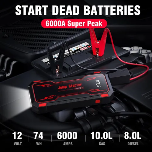 Miniatura 2 de Arrancador de Batería de Coche 6000A, Arrancador de Batería de Coche Portátil de 12V, Arrancador de Puente de Batería Portátil
