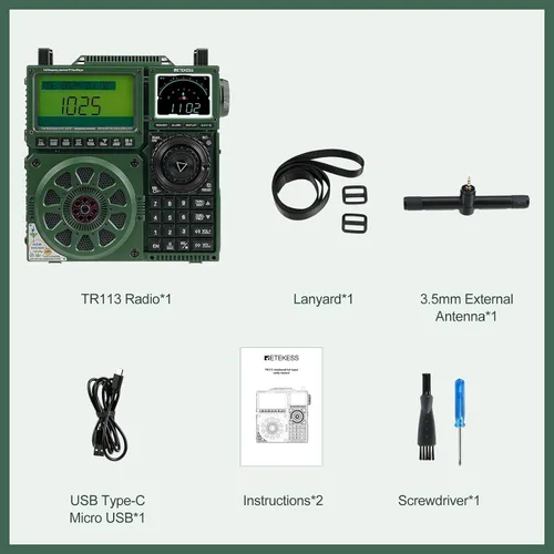 Miniatura 6 de Retekess Receptor de radio de onda corta TR113, AM FM LW WB VHF UHF AIR CB Radio de banda completa con recepción SSB, 3 puertos de antena y antena
