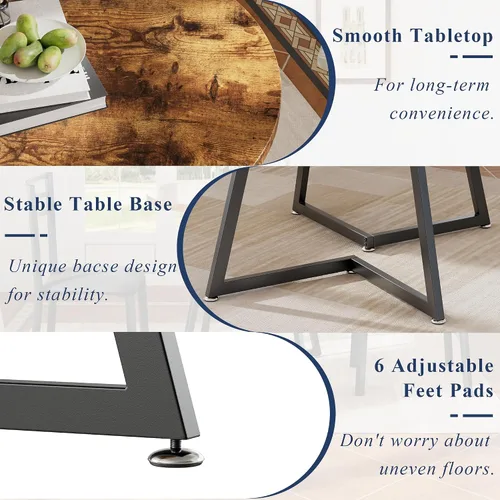 Miniatura 6 de Mesa redonda de comedor VECELO con tablero de grano de madera y marco de acero, para cocina, sala de estar, oficina, conferencia, 2 a 4 personas