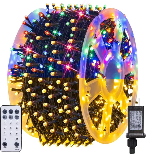 Miniatura 9 de Dazzle Bright Luces de Navidad que cambian de color, 66 pies, 200 LED, blanco cálido y multicolor, impermeable, con control remoto, 11 modos