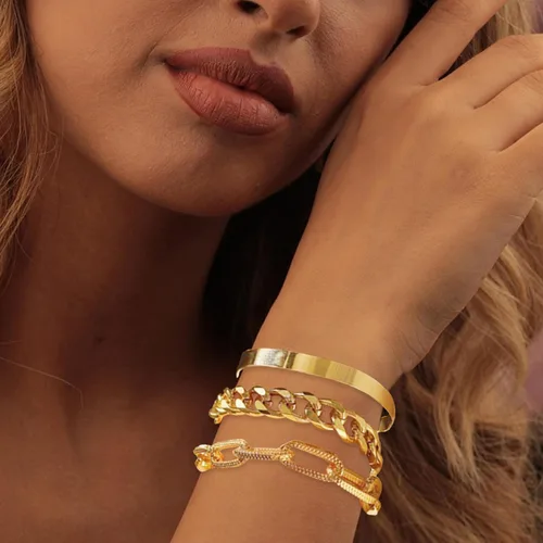 Miniatura 34 de Long tiantian Pulsera de oro gruesa para mujer, pulseras de oro delicadas, pulseras para mujer, pulseras apilables de eslabones de cadena