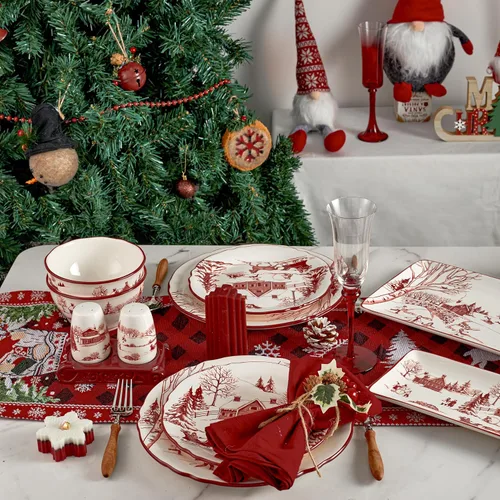 Miniatura 6 de Bico Toile De Jouy Winter Wonderland - Juego de salero y pimentero con soporte para trineo, coctelera de cerámica pintada a mano con soporte