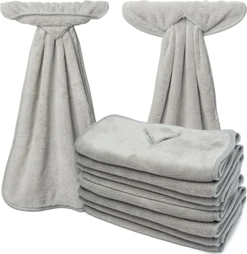 R HORSE 8 piezas de toalla de mano colgante con lazo, gris absorbente de lana de coral para baño, paño de cocina suave y grueso decorativo de secado