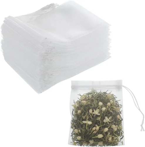 100 bolsas de filtro de té con cordón, bolsas de té vacías desechables de 3.14 x 2.4 pulgadas, bolsa de café, bolsa de té desechable para tés de