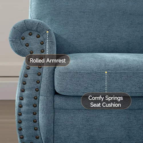 Miniatura 4 de ONBRILL Sofá Nailhead, sofá pequeño de 66 pulgadas con brazos enrollados, sofá biplaza de tela de felpilla con cojín de asiento con resortes, Verde