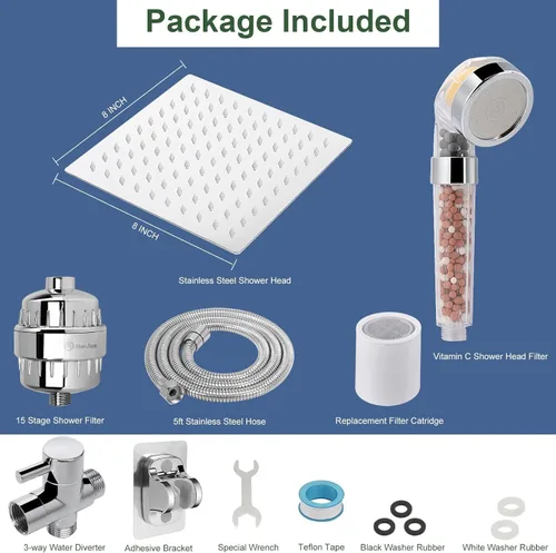 Miniatura 8 de Cabezal de ducha con filtro, lluvia de alta presión de 8 pulgadas con filtro combinado para agua dura, elimina el cloro, el flúor y las sustancias