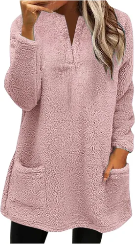 TAPIYANG Fuzzy Fleece Sweatshirts Women Plush Thermal Sweatshirt Winter Warm Thicken Sweatshirts Shaggy Sherpa Pullover Tops