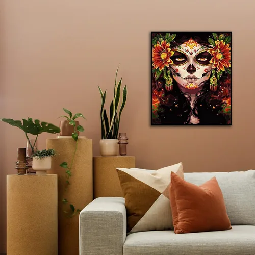 Miniatura 2 de Pintura por números para adultos, 16 x 20 pulgadas, pintura acrílica por números para adultos, principiantes, niños, Calavera Girl Kit de pintura