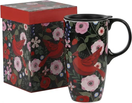 Miniatura 12 de Topadorn Tazas de Viaje de Cerámica Taza de Té Latte de Porcelana Taza de Café con Caja de Regalo, 17 oz. Jardín Rosa Rosa (PINK GARDEN)