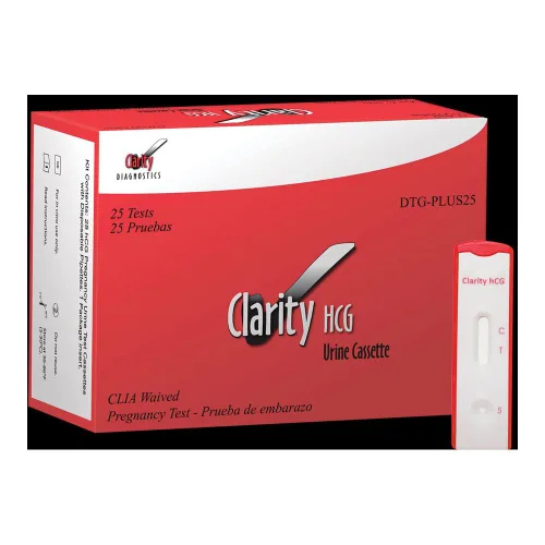 Clarity Diagnostics CLA DTG-PLUS25 HCG Prueba de embarazo en casete de orina de un solo paso, CLIA eximida, sensibilidad de 25 MLU/ml (paquete de 25)