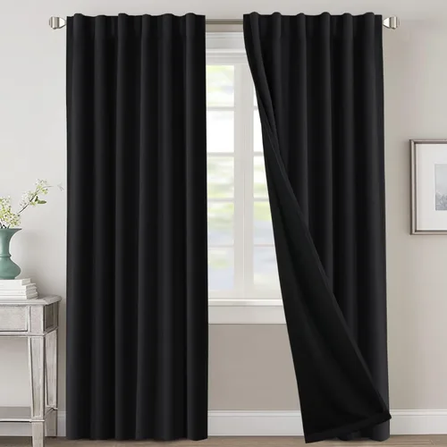 Miniatura 137 de H.VERSAILTEX Cortinas 100% opacas para dormitorio con forro negro, cortinas de oscurecimiento de habitación completa, con aislamiento térmico