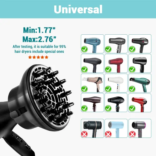 Miniatura 5 de KAHEM Difusor de pelo universal, ajustable de 1.77 a 2.76 pulgadas, accesorio difusor de secador de pelo para cabello rizado sin encrespamiento