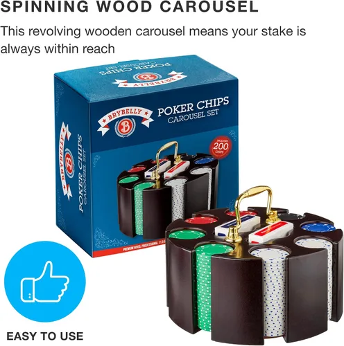 Miniatura 3 de Brybelly juego de fichas de póquer in caja de madera con sistema de carrusel de 2.5 onzas