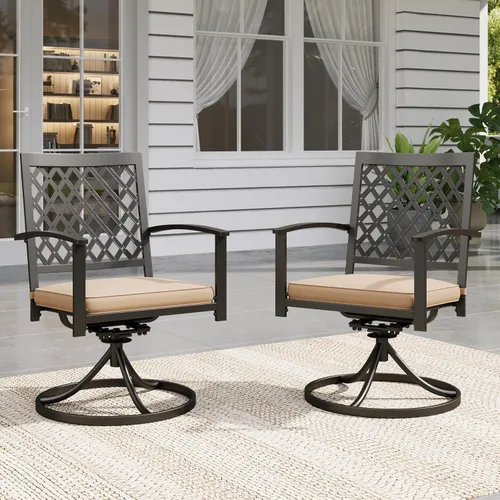 Miniatura 2 de PHI VILLA Juego de 2 sillas giratorias de metal para exteriores, sillas de comedor con cojín, juego de muebles para jardín, patio trasero, bistró
