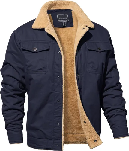 Miniatura 9 de MAGNIVIT Chaqueta cargo de algodón para hombre, chaqueta de trabajo con forro polar Sherpa de invierno con 5 bolsillos