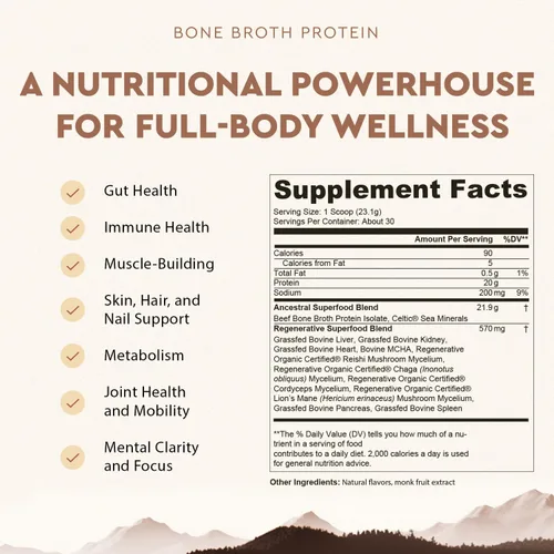 Miniatura 2 de Ancestral Supplements Proteína en polvo alimentada con hierba, vainilla chai, proteína de caldo de hueso + órganos de carne de res + hongos