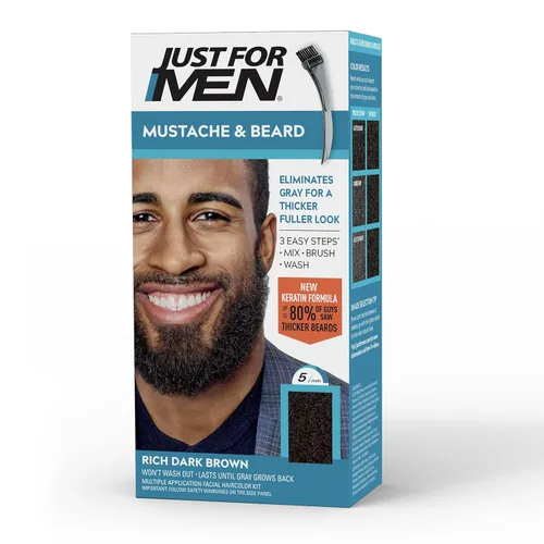 Just For Men - Tinte para bigote y barba, tinte para barba para hombres con cepillo, incluye queratina, biotina, aloe vera y aceite de coco (que