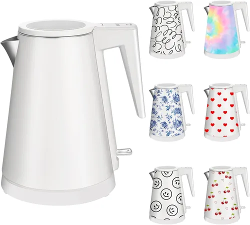Miniatura 30 de Hervidor de agua interior de acero inoxidable de doble pared de 1.2L, inalámbrico, 1000 W de ebullición rápida con luz LED, cafetera y tetera