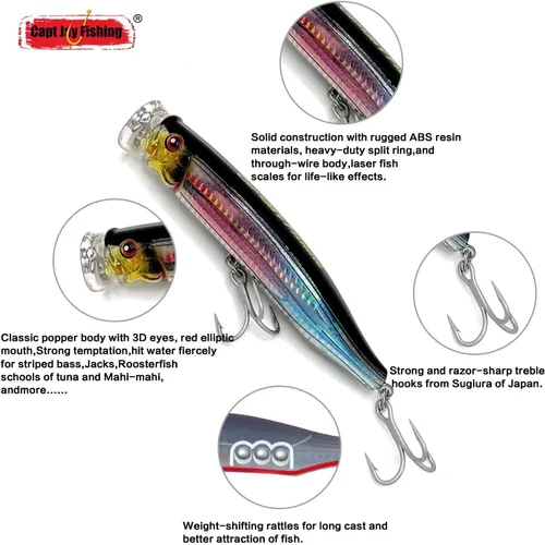 Miniatura 5 de Señuelos de popper de agua salada señuelos flotantes de pesca en la superficie Señuelos flotantes de pesca en la superficie, Poppers, Señuelos