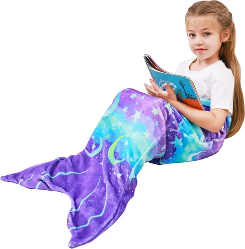 Miniatura 11 de Viviland Manta de cola de sirena – Manta de felpa de sirena para niñas, para todas las estaciones, manta de franela suave para acurrucarse, saco