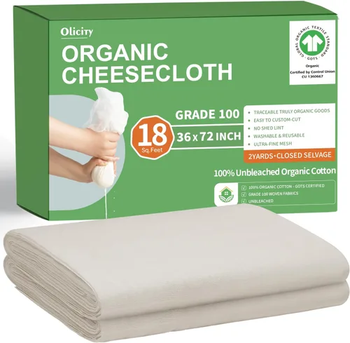 Miniatura 12 de Olicity - Paños de muselina para queso de grado 90, 27 pies cuadrados, paño de queso reutilizable con bordes cerrados de algodón sin blanquear
