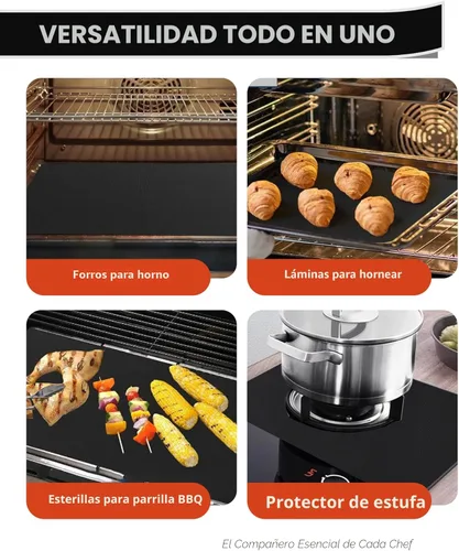 Miniatura 6 de Revestimientos para horno para la parte inferior del horno - Paquete de 2 alfombrillas grandes de servicio pesado para horno, 17" x 25" Negro