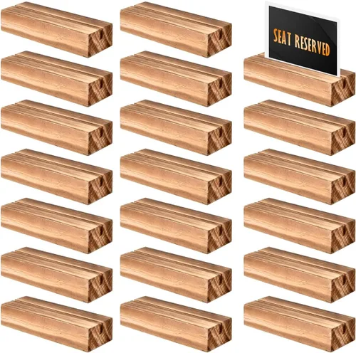 FOCCTS 20 soportes de madera para tarjetas de lugar, soportes de números de mesa de madera, soporte de letrero acrílico de madera, decoración de