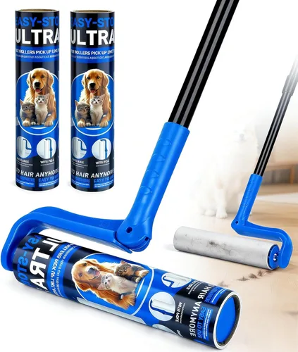 Rodillo de pelusa grande de 10 pulgadas para pelo de mascotas extra pegajoso, rodillos de pelusa de suelo de mango largo con rodillos de pelusa Azul
