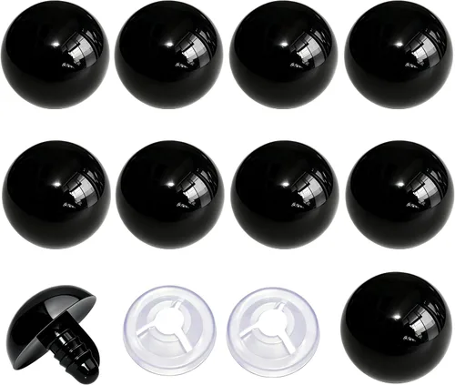 Thalinfayi - 60 ojos de seguridad y arandelas seguras para ganchillo Amigurumi - Ojos de seguridad de plástico grandes negros de 0.94 pulgadas, ojos