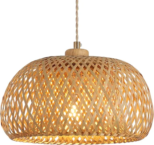 Miniatura 8 de Lámpara Colgante Grande de Bambú de 17.8 Pulgadas de Una Luz Ajustable, Cesta Rústica Hecha a Mano Tejida, Iluminación Colgante para Isla de Cocina