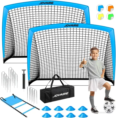 Portería de fútbol para niños de nivel profesional en el patio trasero, red de fútbol de poliéster de 5 capas resistente a desgarros y postes de 10