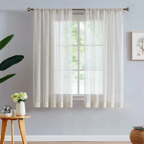 Miniatura 21 de FMFUNCTEX Cortinas Transparentes de Lino para Dormitorio, Cortinas Beige de 84 Pulgadas de Largo para Sala de Estar, Cortinas de Ventana de Mezcla