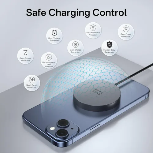 Miniatura 5 de Cargador inalámbrico magnético, cargador inalámbrico Minthouz de 15 W de carga rápida para iPhone, almohadilla de carga inalámbrica segura para Negro