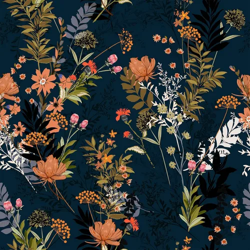 VEELIKE Papel tapiz floral de prado azul medianoche para despegar y pegar, papel tapiz floral de flores silvestres, 17.7 x 118 pulgadas, papel de
