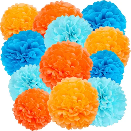 Miniatura 32 de We Moment Pompones de papel de seda morado y rosa para decoración de fiesta de niñas en el techo, para colgar en la pared, 12 pompones de seda de 4