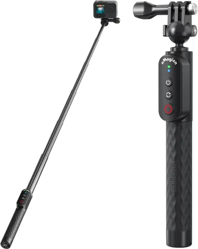 Miniatura 10 de Control remoto Selfie Stick recargable impermeable 39.4 in estirable compatible con cámara de acción Insta360/Gopro y iOS Android Smartphone