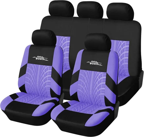 Miniatura 24 de AUTOYOUTH - Juego completo de fundas para asientos de auto, fundas para asientos delanteros y asiento trasero dividido para mujer, juego de Azul