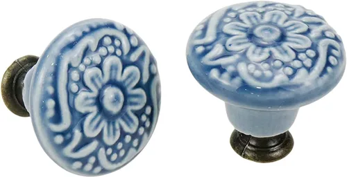 Miniatura 3 de Geesatis 4 pomos de cerámica para gabinetes de cocina, pomos redondos vintage de un solo agujero para cajones y armarios, con tornillos de montaje