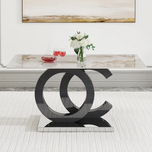 Miniatura 4 de Mesa de comedor rectangular minimalista grande y moderna adecuada para 6 y 8 personas, equipada con un escritorio con patrón de 0.4 pulgadas