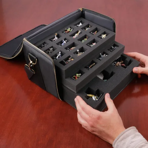 Miniatura 9 de ENHANCE Bolsa de figuras en miniatura – Estuche compacto de almacenamiento y transporte para miniaturas DnD con correa, 3 bandejas de espuma