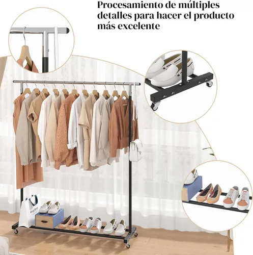 Miniatura 6 de Buzowruil Perchero de metal con ruedas, organizador de ropa independiente ajustable con ruedas, diseño de ahorro de espacio para el hogar, armario