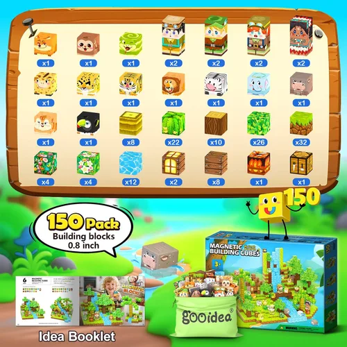 Miniatura 5 de 150 Bloques Magnéticos – Juego de Construcción de Minas Magnéticas, Juego de Construcciones STEM, Aventura en la Selva, Cubos Apilables Sensoriales