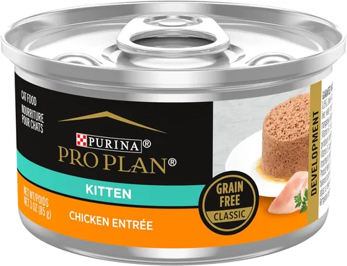 Purina Pro Plan Alimento húmedo en paté para gatitos sin granos, entree de pollo - (Paquete de 24) latas de 3 oz con apertura fácil Sin granos -