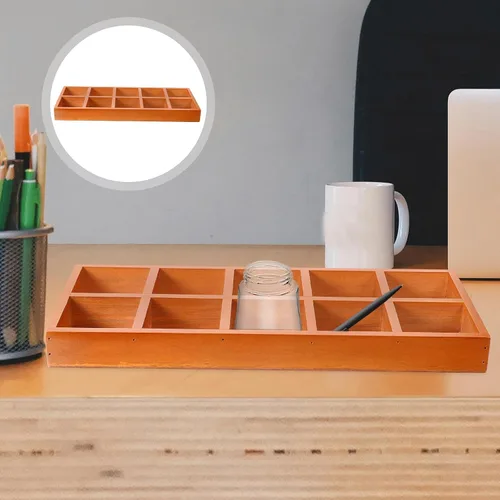 Miniatura 6 de Organizador dividido de madera, bandeja de clasificación de madera, pantalla de rejilla, bandeja rectangular de madera dividida con 10 secciones