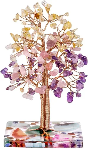 Miniatura 9 de Rockcloud Árbol de cristal curativo natural de aguamarina para oficina en casa, árbol envuelto en cobre, bonsái, Feng Shui, árbol de dinero